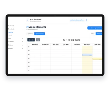 Schermata del gestionale Vyxora con il planning settimanale degli appuntamenti, giorni e fasce orarie